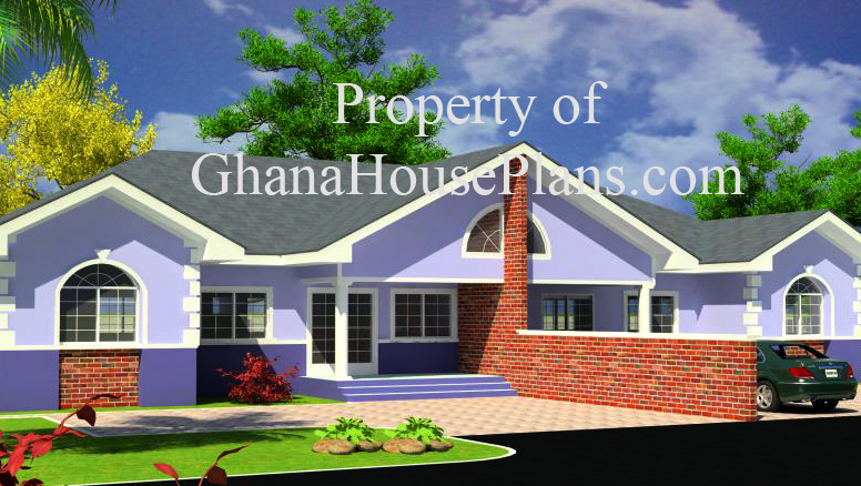 Ohenewaa Ghana House Plan: three bedroom and one and half bath
